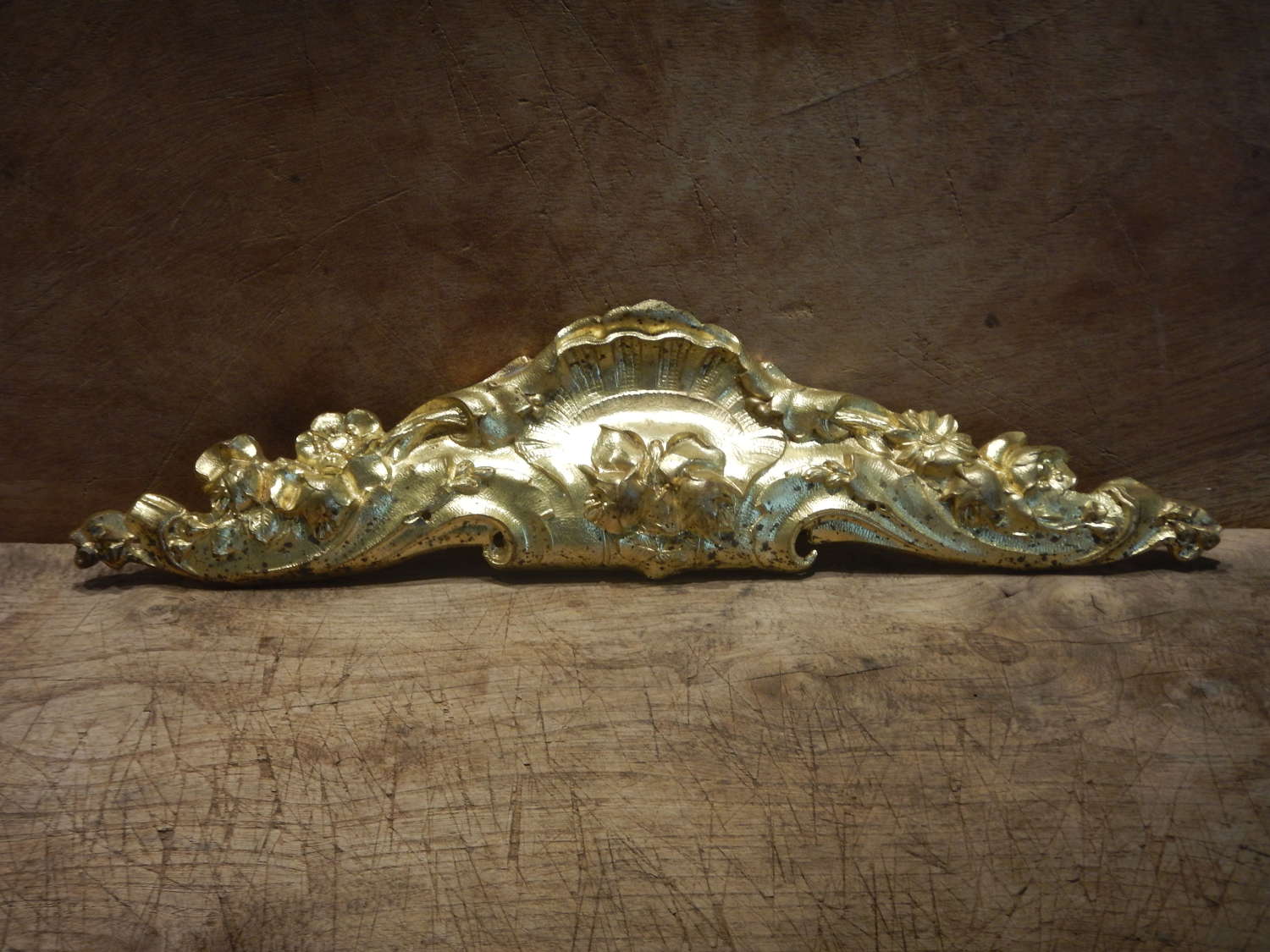 Antique French Gold Leaf Bronze Furniture Pediment / Decorative Plaque