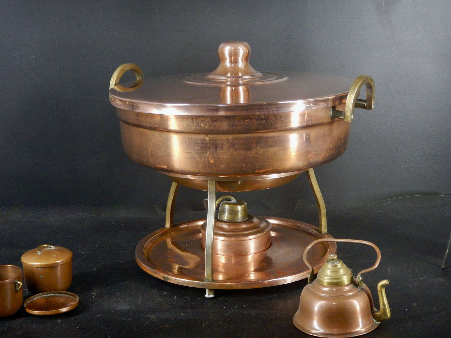 Vintage French Copper Bain Marie - Table Food Warming Dish