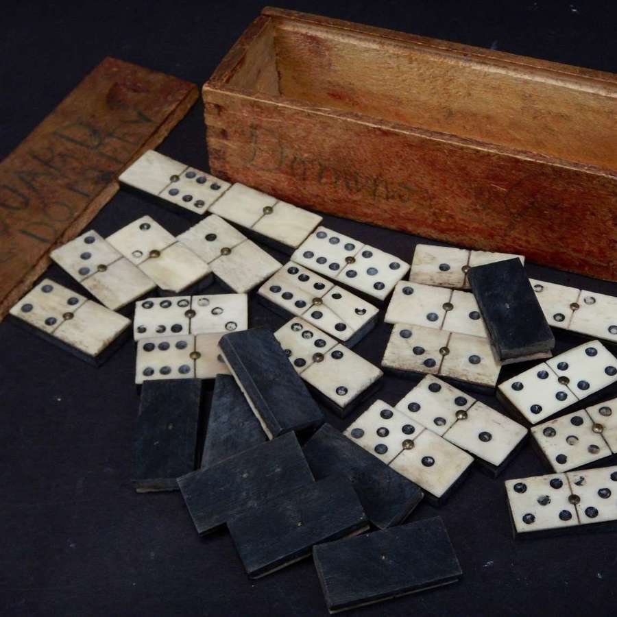 Boxed Set of Antique French Dominos - EXTREMELY RARE Smaller Size