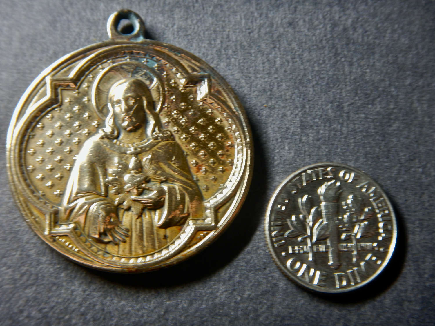 RARE Mid 1800's Bronze Medallion - ANTIQUE - The Sacred Heart of Jesus