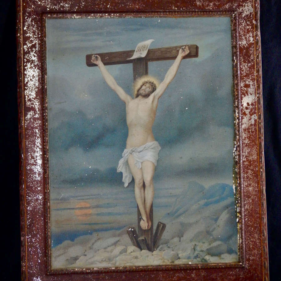 Christ's Crucifixion - Spanish Colour Ring on embossed tin plate